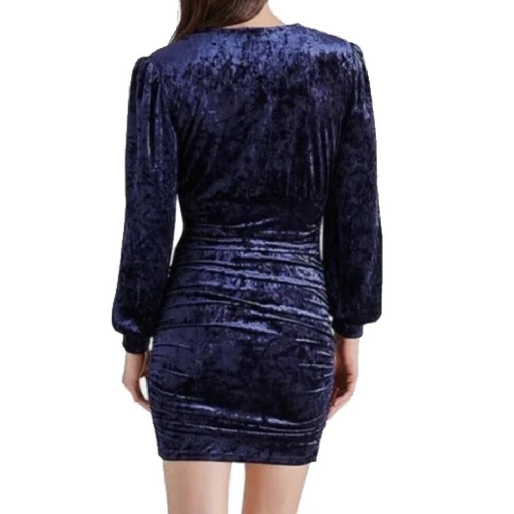 NWT Steve Madden Midnight Blue Kali Empire Waist Crushed Velvet Mini Dress L - Picture 3 of 16